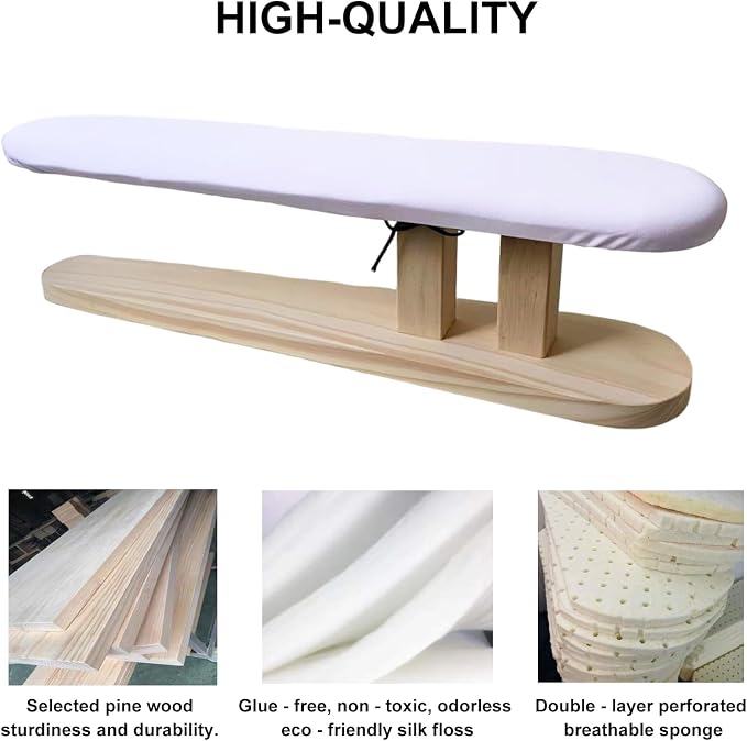 Tabletop Ironing Board Padded Small Ironing Board with Wooden Base, Chest & Sleeve Ironing Boards for Tailor, Household, Laundry Room, Apartment