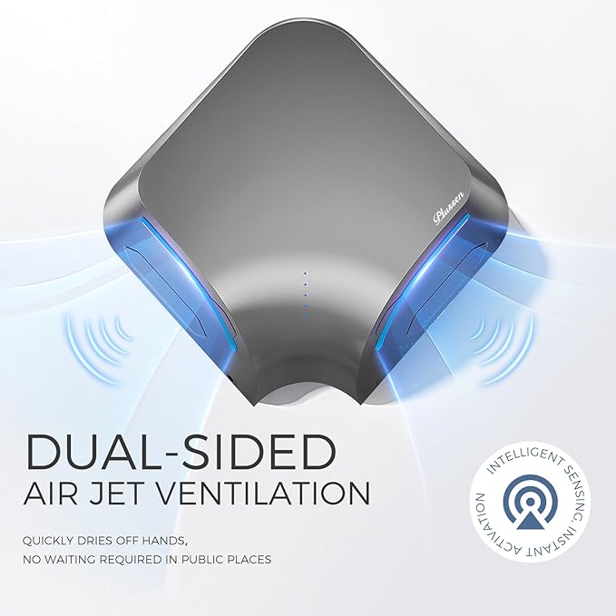 Dual-Sided Commercial Hand Dryer with HEPA Filter, 1100W High-Speed Electric Air Dryer for Bathroom, Smart Sensor Activation, Low Noise Anti-Theft Design for Public Restrooms, 110V Plug in Version