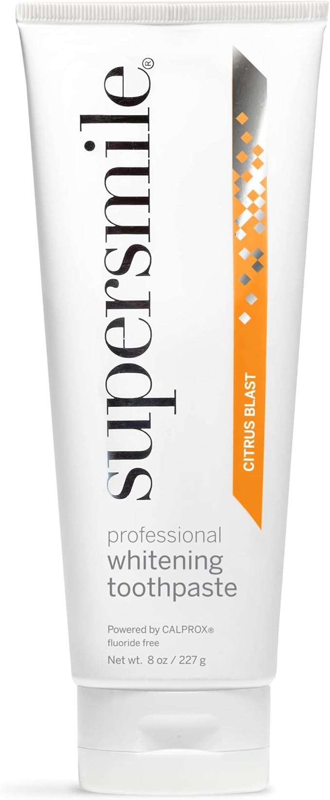 Supersmile Citrus Blast Whitening Toothpaste, Fluoride-Free, 8 Oz | Calprox® Powered, Whitens 5.5 Shades in 7 Days, Sweet Orange + Cool Mint Flavor, Veneer Safe, Sensitivity-Free