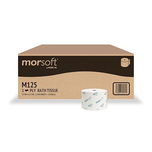 Morsoft by Morcon Small Core Bath Tissue, 1-Ply, 3.9 x 3.75in., 2,500 sheets per roll, 24 Count