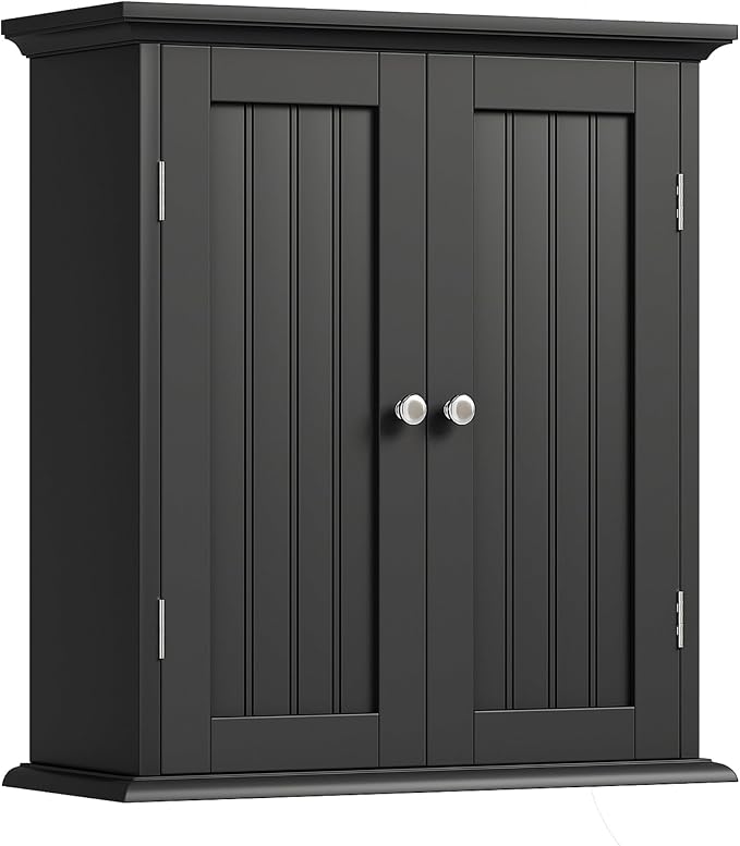 ChooChoo Bathroom Wall Cabinet, Over The Toilet Space Saver Storage Cabinet, Medicine Cabinet with 2 Door and Adjustable Shelves, Cupboard, Black