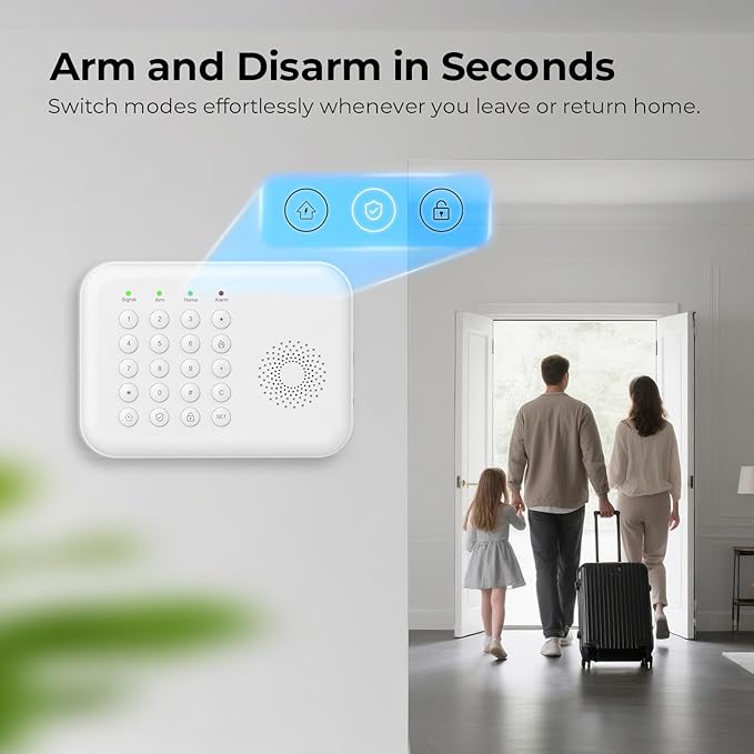 Wireless Home Security System, 8-Piece DIY Kit, No Monthly Fees, WiFi & 4G, Instant App Alerts, Works with Alexa & Google, Door Sensors, Motion Detection, Remote Control