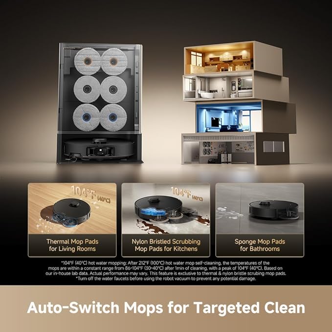 DREAME Matrix10 Pro Robot Vacuum and Mop, Featuring Multi-Mop Switching Dock, Three-Solution Compartment, Detangling Brush, 30,000Pa Suction, 212°F (100℃) Mop Self-Cleaning Black