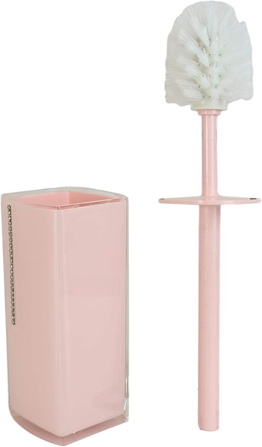 Classy Fashion Modern Chic Austrian Crystals Bathroom Gift Set 6 Piece Accessories Toothbrush Toothpaste Make Up Cosmetic Tools Holders Soap Dish and Pump Dispenser Toilet Brush & Base (Sexy Pink)