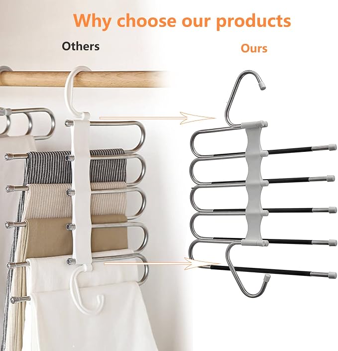 Upgrade Azeroth Pants Hangers 4 Pack Space Saving S-Type Stainless Steel Clothes Pants Hangers,Anti-Slip Design,Clothes Closet Storage Organizer for Pants Jeans Trousers Skirts Scarf