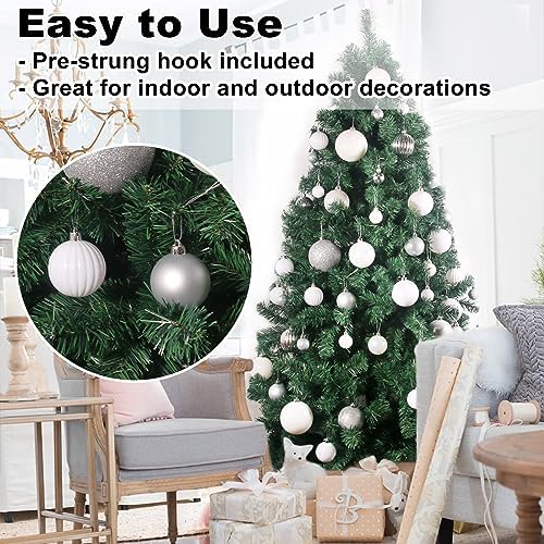 White & Silver 2.5" Christmas Balls Christmas Tree Decoration Ornaments Shatterproof Hanging Balls for Birthday Halloween Holiday Wedding Decorations Set of 10pcs