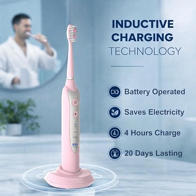 Sonic Electric Toothbrush for Adults, Rechargeable Power Toothbrush with 5 Replacement Heads, Travel Case, 3 Modes, 2 Minute Timer, IPX7 Waterproof Cordless Electric Toothbrush | Pink