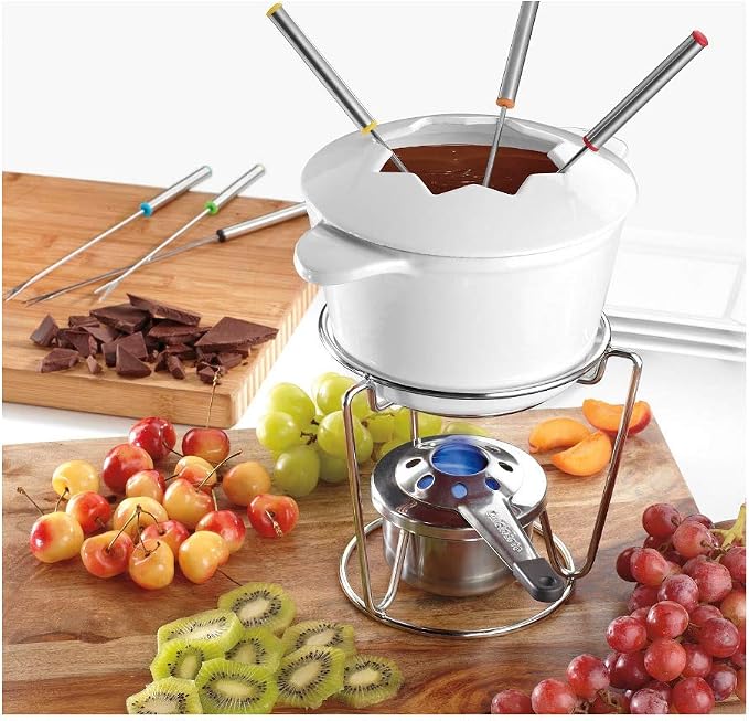 Cuisinart 13-Piece Cast Iron Fondue Set, White, 10"