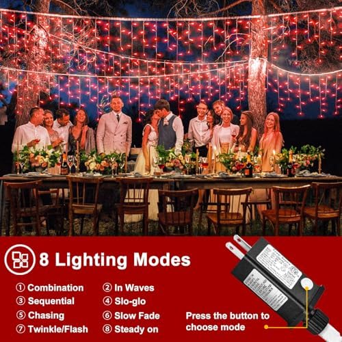 Red Christmas Lights Outdoor, 33ft 400 LED Icicle Lights for Outside