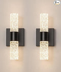 Black Sconces Wall Decor Set of 2, Crystal Bathroom Vanity Light Fixture, Modern Hardwired Wall Sconce Light Over Mirror, LED Sconces Wired for Bedroom Hallway Stairwells
