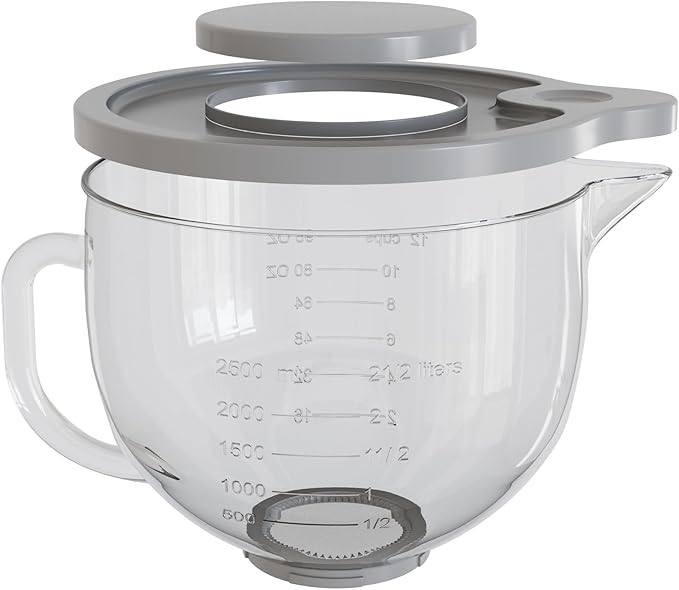 Glass Bowl Compatible with KitchenAid 4.5 & 5-Quart Tilt-Head Stand Mixers | Includes Lid, Measurement Markings & Spout Cover – Dishwasher, Microwave & Freezer Safe