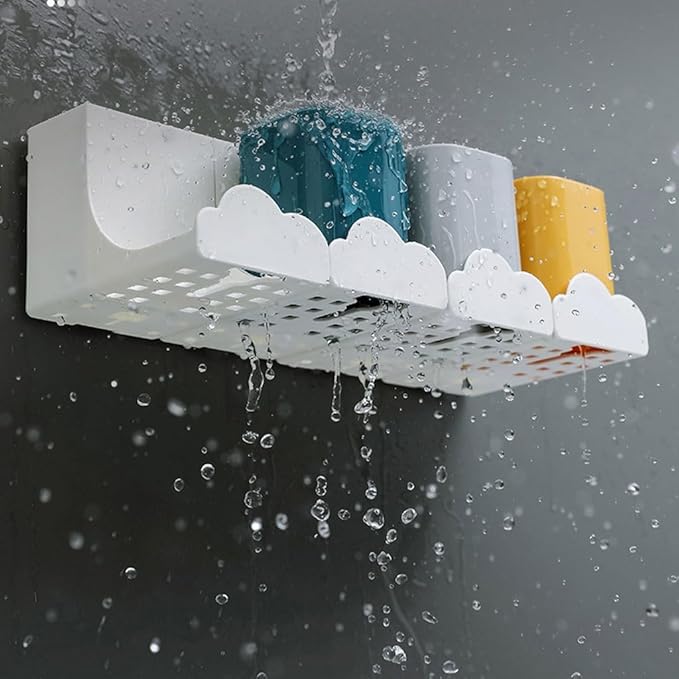 Toothbrush Rack White Toothbrush Holder, Three Or Four-person Toothpaste Holder, Multi-storage Space Storage Rack with Colorful Cups Bathroom Toothbrush Holder(L29.6)