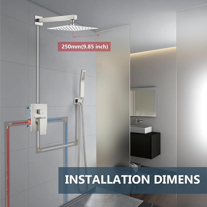 Aolemi Shower Faucet Set Rain Shower System with Handheld Spray Bathroom Shower Combo Rough-in Valve and Shower Trim Kit Included Brushed Nickel 10 Inch Wall Mount Shower Head