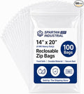 Spartan Industrial - 14" X 20" Heavy- Duty Plastic Zip Bags (100 Count) - 4 Mil Clear Resealable Plastic Bags for Clothes and Storage
