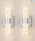 Brushed Nickel Wall Sconces Set of 2, LED Bathroom Vanity Light Fixtures, Hardwired Crystal Sconces Wall Lighting Over Mirror, LED Wall Mount Lights for Bedroom Hallway Indoor, 10W