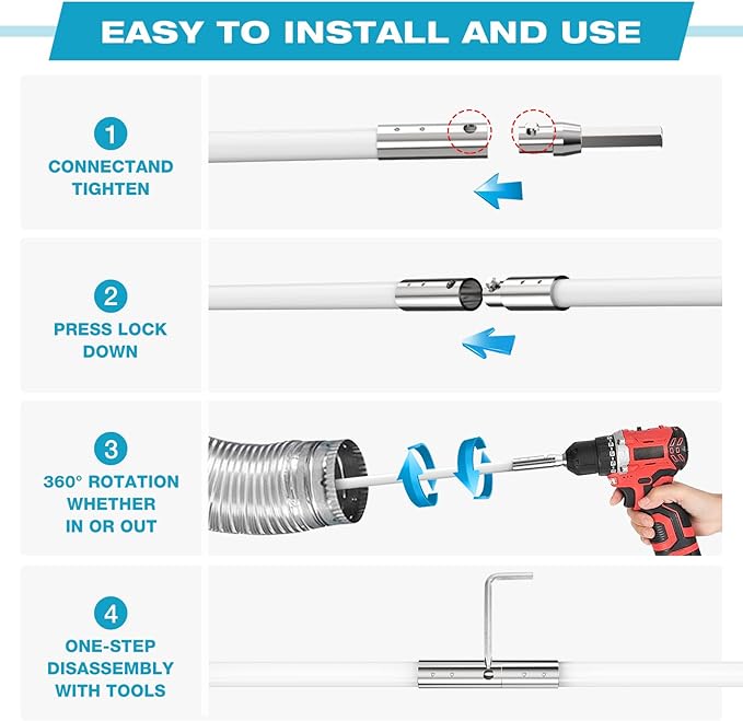 Sealegend 60 Feet Dryer Vent Cleaner Kit/Lint Remover/2×Upgraded Flexible Quick-Snap Brush/Fireplace Chimney Brushes for Easy to Use/Works Well with/Without a Power Drill