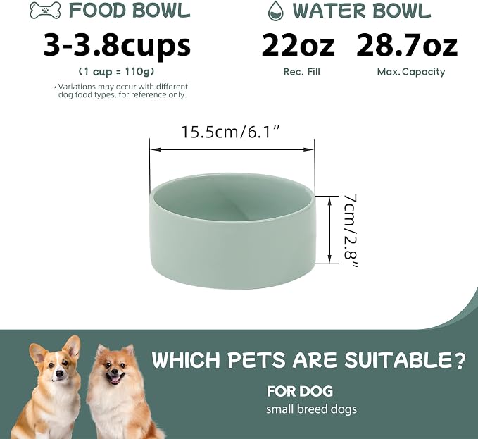 Havniva Ceramic Dog Bowls, Dog Food and Water Bowl Set, Dog Water Bowl | 6.1” Ceramic Dog Food Bowls with Non-Slip Rubber Base, Large Capacity, Double Dog Feeding Bowls for Small and Medium Dogs