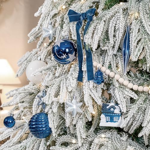 JORNOY 106Pcs Christmas Ornaments Bulk, Shatterproof Plastic Hanging Balls Bulbs Assorted Decor for Tree Decorations Home Holiday Party with Lanyard, Silver & Blue