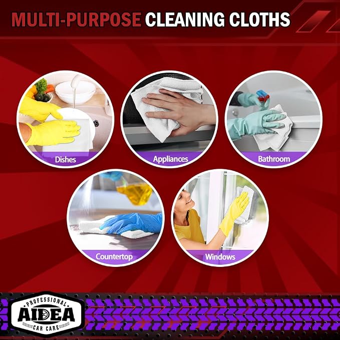 AIDEA Microfiber Cleaning Cloth White, 400PK, Shop Towels 12×12" | Microfiber Towels for Cars, Cleaning Rags, Absorbent Towel for SUVs, House, Kitchen, Commercial, Cleaning Supplies