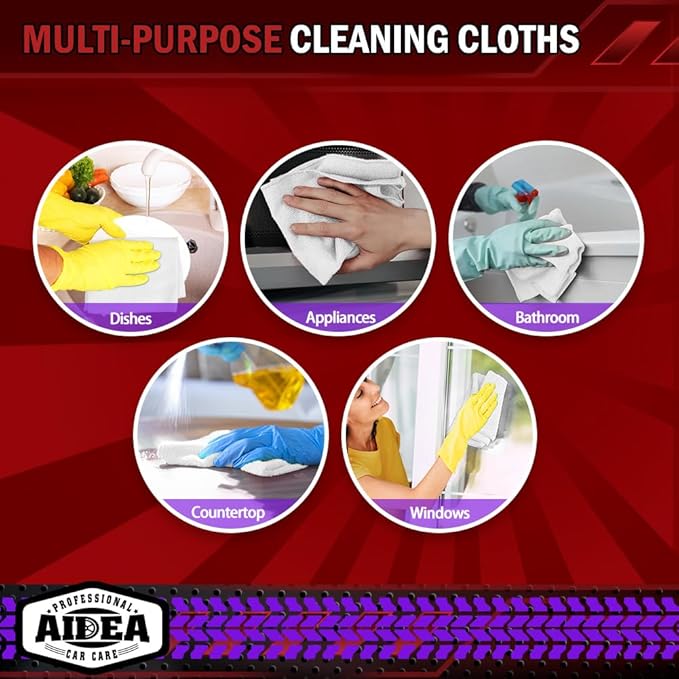 AIDEA Microfiber Cleaning Cloth White, 800PK, Microfiber Towels for Cars, Shop Towels Cleaning Rags, Premium Wash Cloths, Absorbent Towel for SUVs, House, Kitchen, Commercial, Cleaning Supplies 12×12"