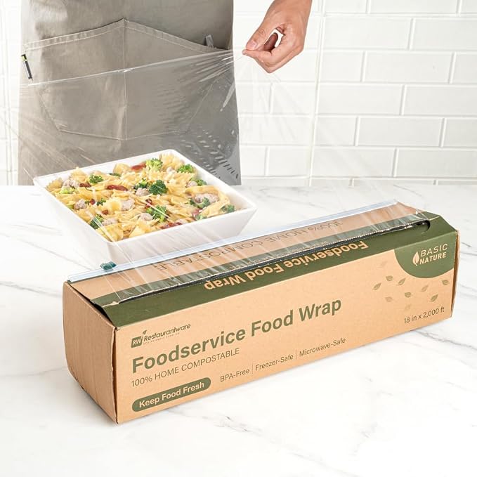 Restaurantware Basic Nature 18" x 2000' Food Wrap 1 Microwavable Cling Wrap - With Built-in Slide Cutter Freezable Clear Plastic Kitchen Food Wrap Durable For Restaurant Cafes And Delis