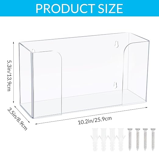 Wenqik Acrylic Glove Box Holder Dispenser Bulk for Wall Mount Rack Floating Mask Dispenser for Medical Latex Rubber Disposable Glove Boxes, 10.2 x 3.5 x 5.3'', Single(1 Pcs)