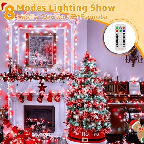 Ollny Christmas Lights Outdoor 800LED 262FT, Red and White Plug in Timers