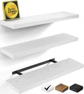 BAYKA White Floating Shelves for Wall, Set of 3, 35.4 Inches Long Wall Mounted Rustic Wood Shelves for Bathroom, Bedroom, Living Room or Kitchen, Hanging Shelf for Book/Storage/Decor, 30lbs Capacity