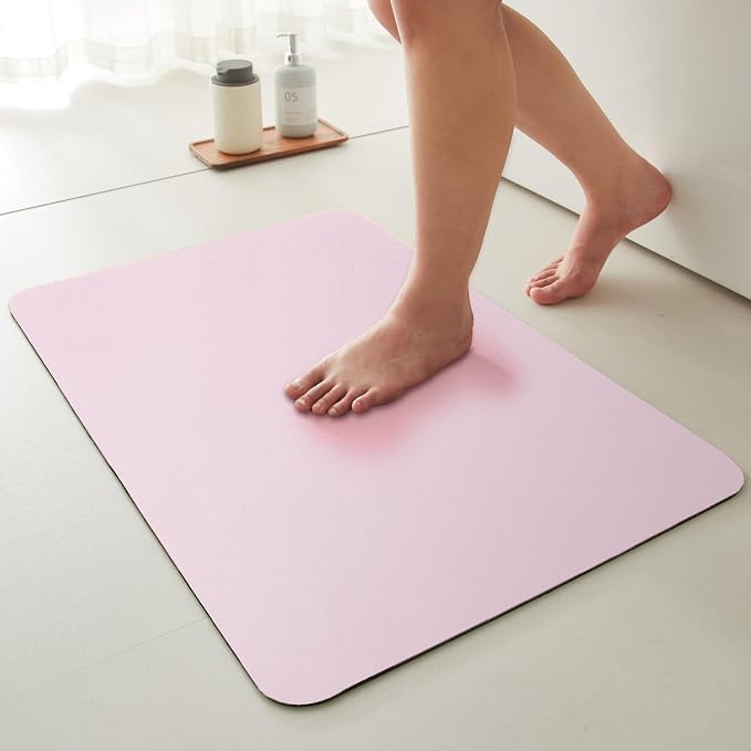 TYUU Pink Bath Mat, Bathroom Rugs Non Slip Washable Thin Absorbent Quick Dry Bath Mat Fits Under Door Bathroom Floor Mat Perfect for Bath, Shower, or Sink 36"x48" Pink