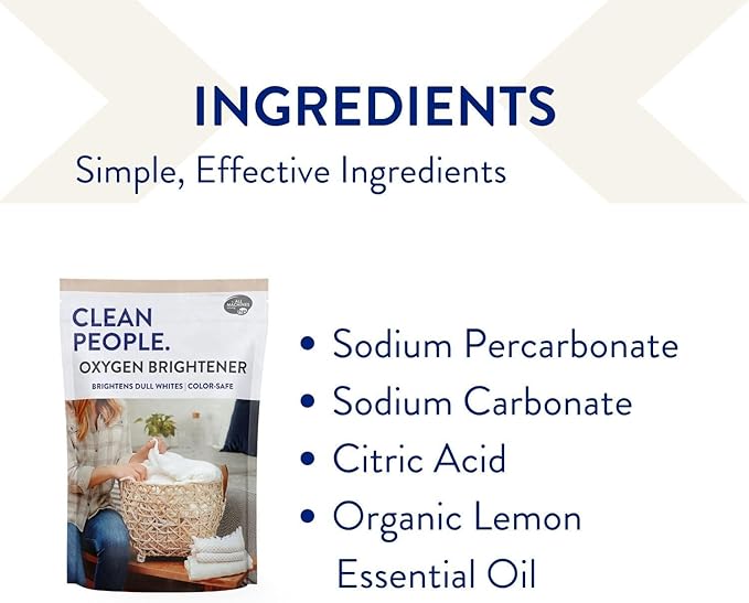 The Clean People Oxygen Brightener Stain Remover | Bleach Alternative, Simple Ingredients, Brightens Dull Whites AND Colors | 41 oz