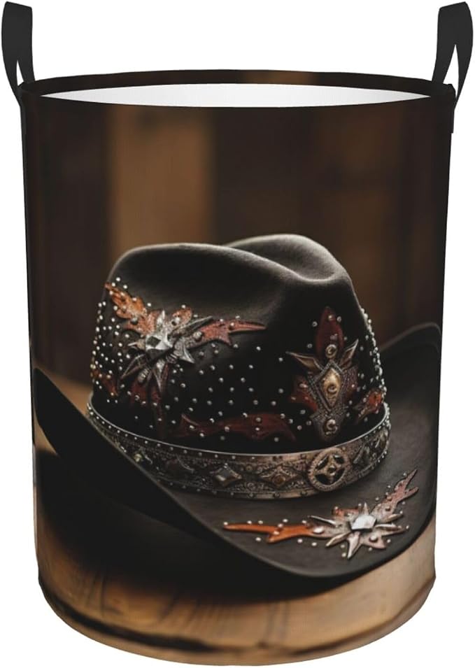 American West Rodeo Hat Large Foldable Laundry Basket Hamper,Storage Basket Bin With Handles,For Bathroom,College