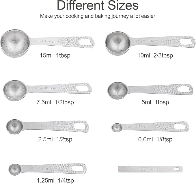 Measuring Cups and Spoons Set 14, Metric & US 18/8 Stainless Steel Measuring Cups and Spoons Set, Dry & Liquid Metal 6 Measure Cups & 7 Measure Spoons w/Leveler for Kitchen & Baking