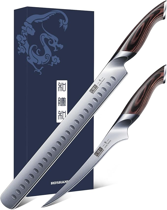 HOSHANHO BBQ Carving Knife Set, Brisket Slicing & Boning Knife for Meat | Professional Ultra Sharp Butcher Carving Knife in Japanese High Carbon Steel, Ergonomic Handle, Gift for Chefs