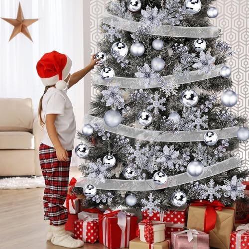 Sratte 94 Pcs Christmas Tree Ornaments Decoration Set, Silver