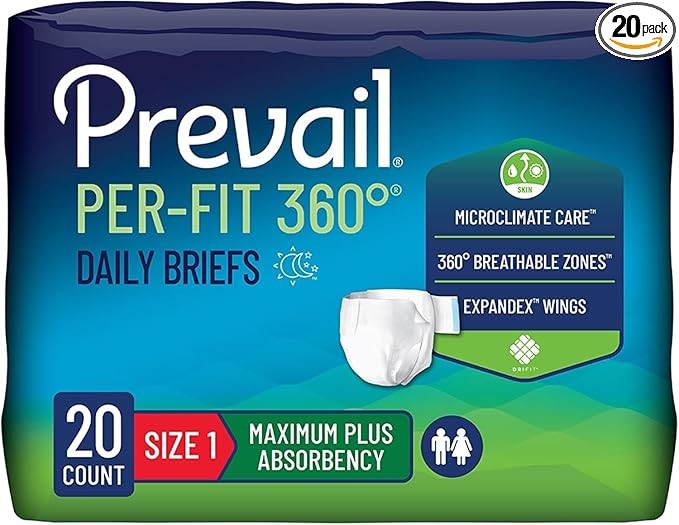 Prevail Per-Fit 360 Adult Incontinence Brief 1 Heavy Absorbency Breathable, PFNG-012/2, 57, 20 Ct