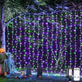 JMEXSUSS 300LED Purple & Green Curtain Lights for Halloween Decor, Plug in