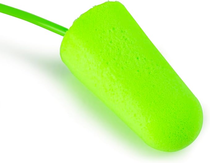 Moldex Pura-Fit Foam Earplugs – Soft, Comfortable, Corded, Disposable Ear Plugs, NRR 33dB Noise Reduction for Hearing Protection, Bright Green, Made in USA, 100 Pairs, 6900