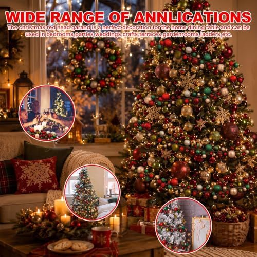 2 Pcs 6 ft Christmas Ball Ornament Garland, Retro