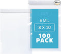 8" X 10" Reclosable Zip Bags, 6 Mil Extra Heavy-Duty - Pack Of 100, 1/2 Gallon, Clear Plastic Zipper Lock Bags, Resealable Poly Baggies For Clothing, Tools, Sharp Objects, Packaging &