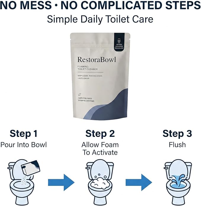 Restorabowl Toilet Cleaner, Restorabowl Toilet Bowl Cleaner, 2026 New Professional Foaming Cleaning Powder - Fast Dissolving Daily Toilet Cleaner with Fresh Scent for Daily Freshness, Easy Flush (1Pc)