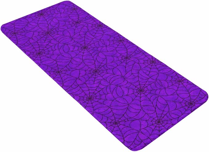 Large Entryway Rug 31.5"x63", Purple Halloween Absorbent Non Slip Indoor Outdoor Floor Mat, Black Spiders Net Classic Gingham Low Profile Area Rug for Front Entrance Mudroom Patio Garage Double Door