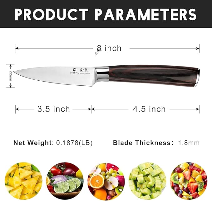 imarku Paring Knife 3.5 Inch, Japanese High Carbon Stainless Steel | Ultra Sharp Fruit Knife, Small Kitchen Knife for Peeling Fruits, Ergonomic Pakkawood Handle, Unique Gifts for Men and Women