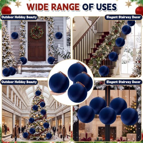 Weysat 6 Pcs 8 Inch Giant Velvet Christmas Ball Ornaments, Navy Blue