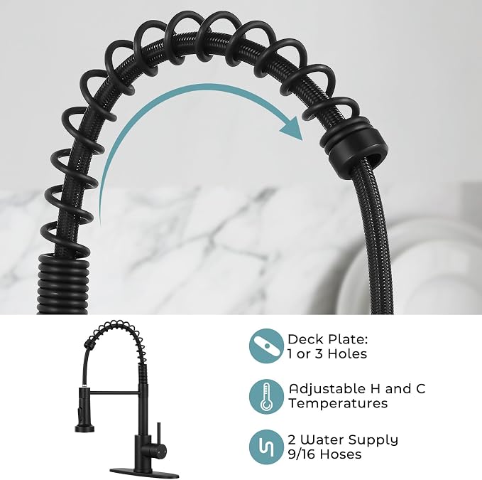 Kitchen Faucet with Soap Dispenser Matte Black | 360° high arc spout, single handle, fingerprint-resistant, drip-free valve, DIY install kit, NSF certified
