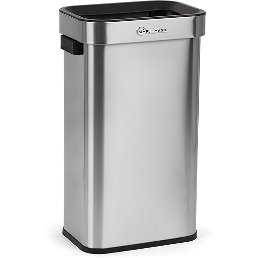 Simpli-Magic 18.5 Gallon (70L) Open Top Trash Can – Rectangular Commercial Trash Can – Smudge-Resistant, Easy to Clean, Non-Skid Base, Brushed Stainless Steel