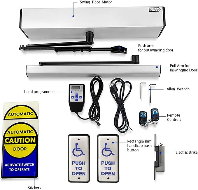 Electronic Automatic Swing Door Opener System with Wired Narrow Handicap Push Buttons Olide-515 and 550lbs Fail Safety Electric Strike