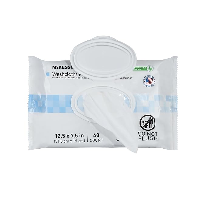 McKesson Washcloth Wipes, Unscented - Disposable Wet Wipes for Adults - Fragrance-Free, Paraben-Free - No-Rinse Formula, 48 Count, 6 Packs, 288 Total