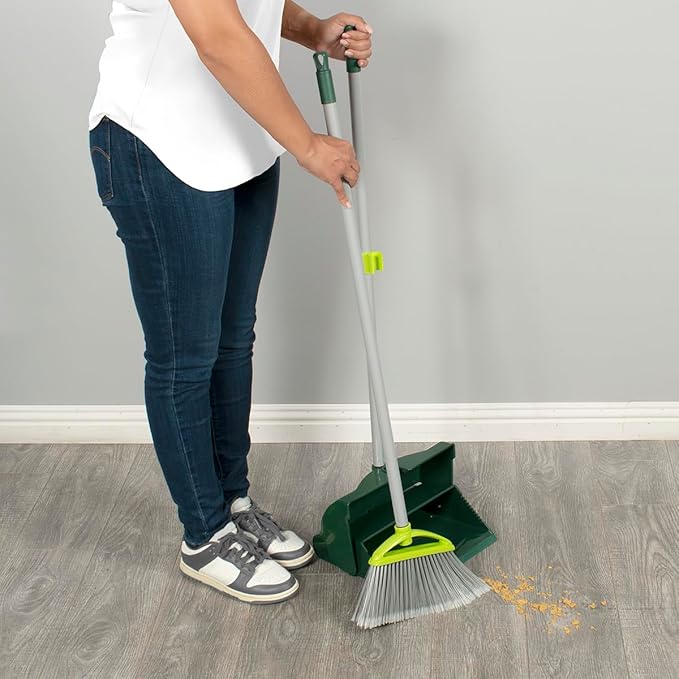 Pine-Sol Broom and Dustpan Set for Home - Both Indoor, Outdoor and Wet or Dry Use – Upright Standing Combo with Adjustable Handle for Comfort (Pack of 2)