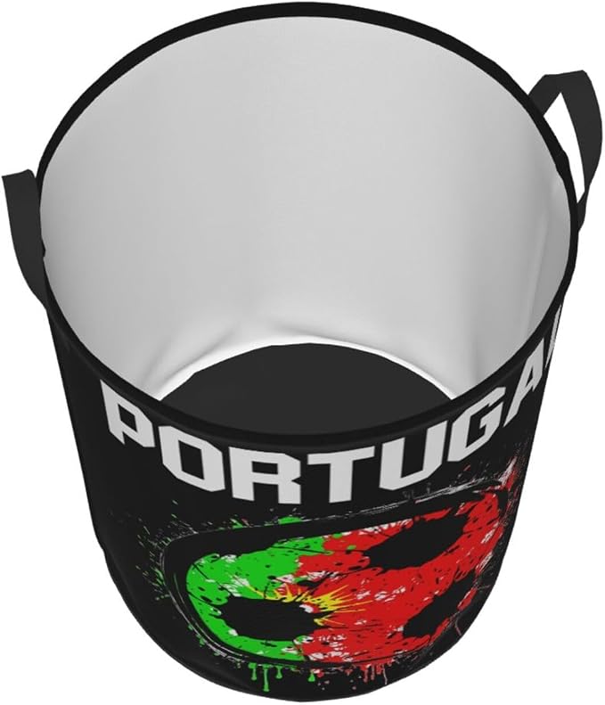 Portugal Soccer Portuguese Football Flag Laundry Hamper Laundry Basket Circular Hamper Dirty Clothes Storage with Handles