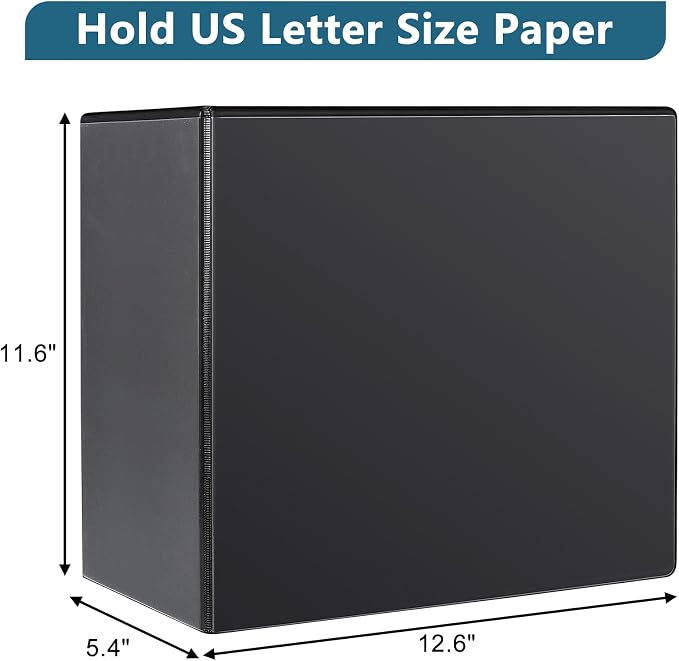 CIXILDTS 5" 3 Ring Binder, Standard 5-Inch Slant-D Ring Binder Fit Letter Size Paper, Presentation View Binders, 2 Packs, Black